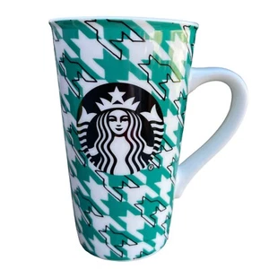 Starbucks Tall Coffee Mug Handle 2017 Green Houndstooth Mermaid Siren 16 fl oz - Picture 1 of 8