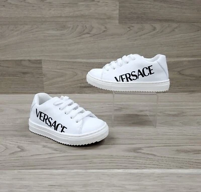 Versace Logo Bebé Tenis Zapatos Cuero Blanco Parte Superior Baja EE. UU. Talla 8 UE Talla 25 Foto 1 de 4