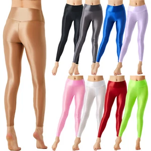 Freebily Womens Glossy Shiny Stretch Pants Solid Slim Footless Workout AU - Picture 1 of 107