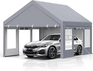 Carport Canopy 13 x 20 Ft Portable Garage with 4 Roll Up Doors, 4 Mesh Windows - Picture 1 of 7