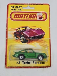Matchbox #3 Turbo Porsche Verde 1980 1-75 Inglaterra En Tarjeta *NO COMO NUEVO* - Imagen 1 de 9
