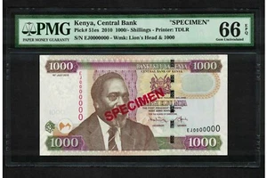 Kenya p-51e, UNC, 1000 Shillings, 2010, SPECIMEN !! PMG Graded 66 EPQ TOP POP !! - Picture 1 of 2