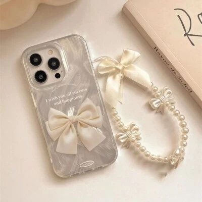 Cute Bow Lanyard Phone Case For iPhone 15 Pro Max 14 13 12 11 XR XS 6 7 8 Cover - Image 1 of 4