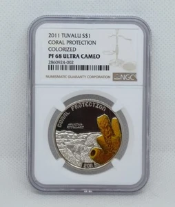 2011 Tuvalu $1 Silver Coin 1/2oz Aplysina Fistularis Coral Protection POP 1 - Picture 1 of 4