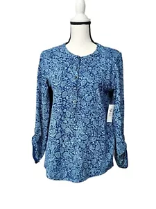 Style & Co Henley-T-Shirt Baumwolle bedruckt, Indigo Paisley, Gr. M - Bild 1 von 11
