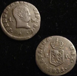 SPAIN, 229-FERDINAND VII,  1 MARAVEDI 1833, PAMPLONA, SCARCE, GVF. - Picture 1 of 1