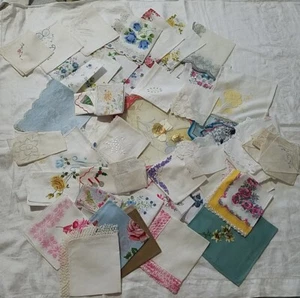 VTG Hankies LOT of 50+pcs FLORALS SCALLOP CROCHET EMBROIDERED NEW AND USED - Picture 1 of 6