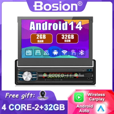 7" Flip-Out Single 1 Din Car Stereo Android 14 GPS HeadUnit CarPaly Wifi DAB+OBD - image 1 of 4