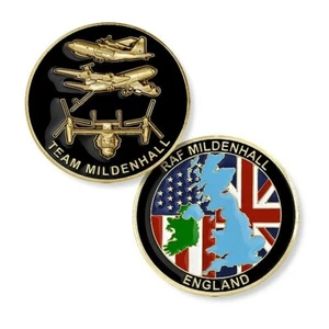 RAF TEAM MILDENHALL ROYAL AIR FORCE STATION ENGLAND FLAG 1.75" CHALLENGE COIN - Picture 1 of 1