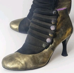 Victorian Spats Style Gold Heels Booties Shoes Steampunk 8.5 Y2K Kenzie 90s  - Picture 1 of 11
