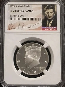 Medio dólar Kennedy S 1992 plata PF70 ultra camafeo NGC - Imagen 1 de 2