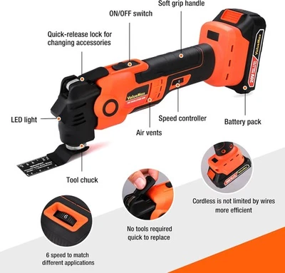 ValueMax 20V Cordless Oscillating Tool with Battery 16PCS Multitool Blades USA - Image 1 of 4