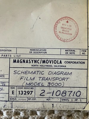 Magnasync Moviola Film Transport Schematic 44” X 34” Modelo 3000 EngineersRelease Foto 1 de 4