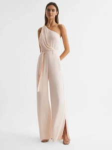 REISS Eliza Off The One Shoulder Jumpsuit Light Pink UK 12 - no belt - Picture 1 of 5