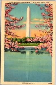 Washington Monument Reflection Washington DC 1944 Vintage Linen Postcard B37 - Picture 1 of 2
