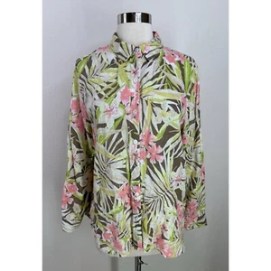 Camicia J. Jill Love lino 100% lino manica lunga tropicale con bottoni taglia S - Foto 1 di 11