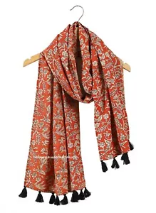 Indian Cotton Hand Block Printed Long Dupatta Stole Scarf Stole Tassel Neck Wrap - Picture 1 of 6