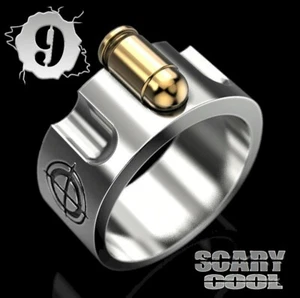 New Bullet Revolver Roulette Mens Gothic Biker Ring  - Picture 1 of 11