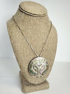 Collar Colgante Vintage 24" Colorido Con Incrustación Concha México Plata de Ley 925 - Imagen 1 de 8