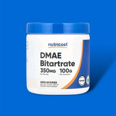 Nutricost, DMAE Bitartrate, Unflavored, DMAE-Bitartrat, geschmacksneutral, 100 g