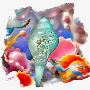ALEXIS BITTAR IVORY COAST AQUA BLUE OMBRÉ LUCITE SEASHELL BROOCH PIN 4” DISCOUNT - Picture 1 of 8