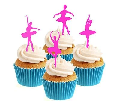 SPRINKLES AND TOPPERS LTD Pink Ballet Dancer Silhouette Mix 12 Edible Stand Up wafer paper cake topper