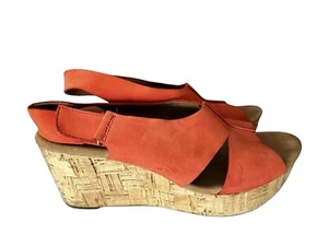 Clarks Damen 11M Orng GISELLE COVE Slingback Plateau Korkkeilabsatz Sandalen Wildleder - Bild 1 von 10