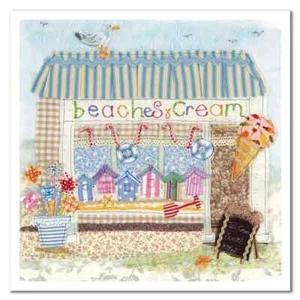 Emma Ball Beaches And Cream Textile Art Card Ice Cone Shop Seaside Lolly MILL11 - Picture 1 of 3