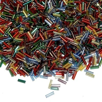 BU910 Assorted Color Silver Lined Metallic 6mm Straight Bugle Glass Seed Beads - Image 1 of 3
