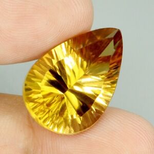 16.16 Carats NATURAL Rich Yellow CITRINE for Setting Pear Concave 21x15x10mm