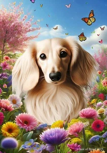 Dachshund LH Cream Spring Butterflies Flag - Picture 1 of 3
