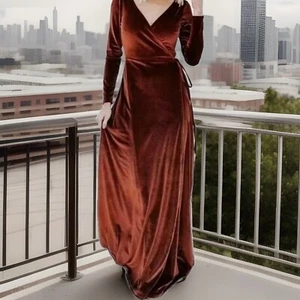 Baltic Born Velvet Wrap Maxi Dress Long Sleeve Copper Women’s XL New With Tag - Picture 1 of 9