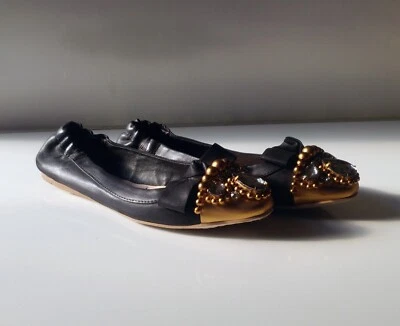 MIU MIU Bejeweled Women Leather Slip On Skimmer Ballet Flat Shoes Sz 37 US 6.5 M - Image 1 of 4