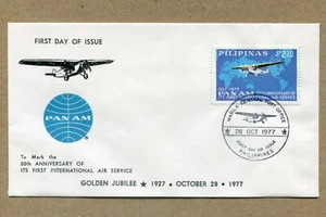 PAN AM AIRLINES First Int. Air Service GOLDEN JUBILEE 1977 PHILIPPINES FDC - Bild 1 von 2