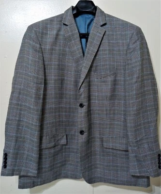 TravelSmith Men's Sz 46R Plaid Sport Jacket Linen Wool Gray Houndstooth Blazer - Image 1 of 4