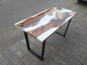 48"x24" Custom White Epoxy Resin Wooden River Style Center Dining Table Top - Picture 1 of 1