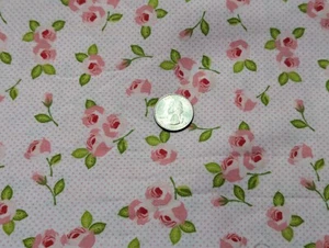 1Yd+3"/43"100%cotton RILEY BLAKE Kewpie LOVE/light Pink w/Dots-Roses allover NEW - Picture 1 of 6