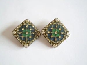 Ohrclips mit Strass Email & Lacküberzug Vintage  14,3 g/2,9 x 2,9 cm  - Bild 1 von 4