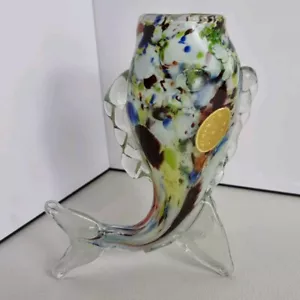 Vintage Retro Glas Fisch 70er Vase ca. 6,5" Unikat bunt - Bild 1 von 6