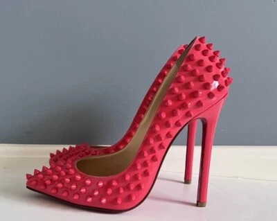Christian Louboutin Pigalle Spikes 120 Patent Pink Grenadine Sz 37 NEW - Image 1 of 4