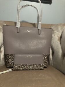 Kate Spade Penny Large Greta Court Glitter Tote Bag Handbag Wallet Set Cityscape