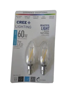 CREE 60-Watt Clear Blunt Tip LEDs with Candelabra Base Daylight White 5000K 2pk - Picture 1 of 4