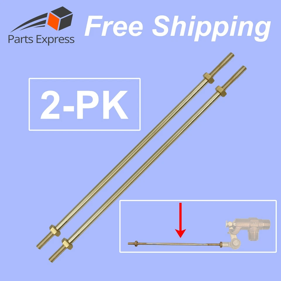 [2-PK] 8" Industrial Brass Float Rod w/ 2 Brass Nuts (1/4"-20) for Float Valves - Image 1 of 4