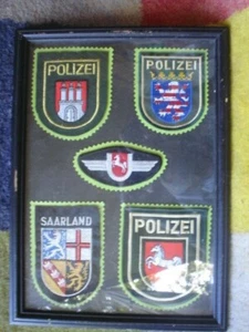 S/H 5 X FRAMED GERMAN POLIZEI ( POLICE ) PATCHES 32 X 23 CM SAARLAND ORIGINAL - Picture 1 of 3