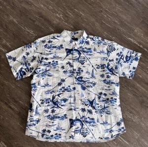 Ralph Lauren Swordfish Camicia Hawaiana Uomo Tg 3XL Bianco Blu Pesca Nautica - Foto 1 di 9