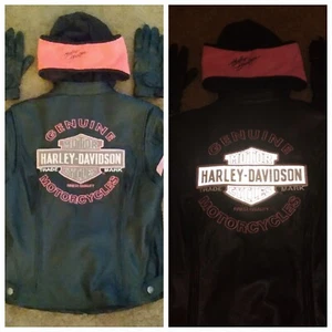 🔥RARO🔥 Harley Davidson Mujer Etiqueta Rosa Cuero con Diadema y Guantes de Cuero - Imagen 1 de 17