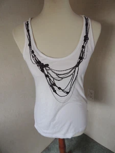 NEW Apostrophe Petite Tank Top White Printed Necklace Real Chain on Front PS  - Picture 1 of 5