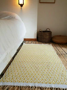 Beautiful 90x150cm Reversible Mustard Ochre rug Modern Cotton Diamonds SALE - Picture 1 of 3