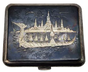 VINTAGE Siam Sterling Silber / Niello Emaille Zigarettenetui VERSAND - Bild 1 von 5