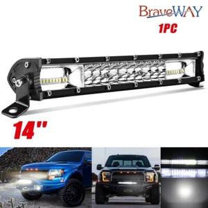 14 " Straight LED Work Light Bar Dual Row Spot Flood Beam For Jeep SUV 4WD ATV - Picture 1 of 14